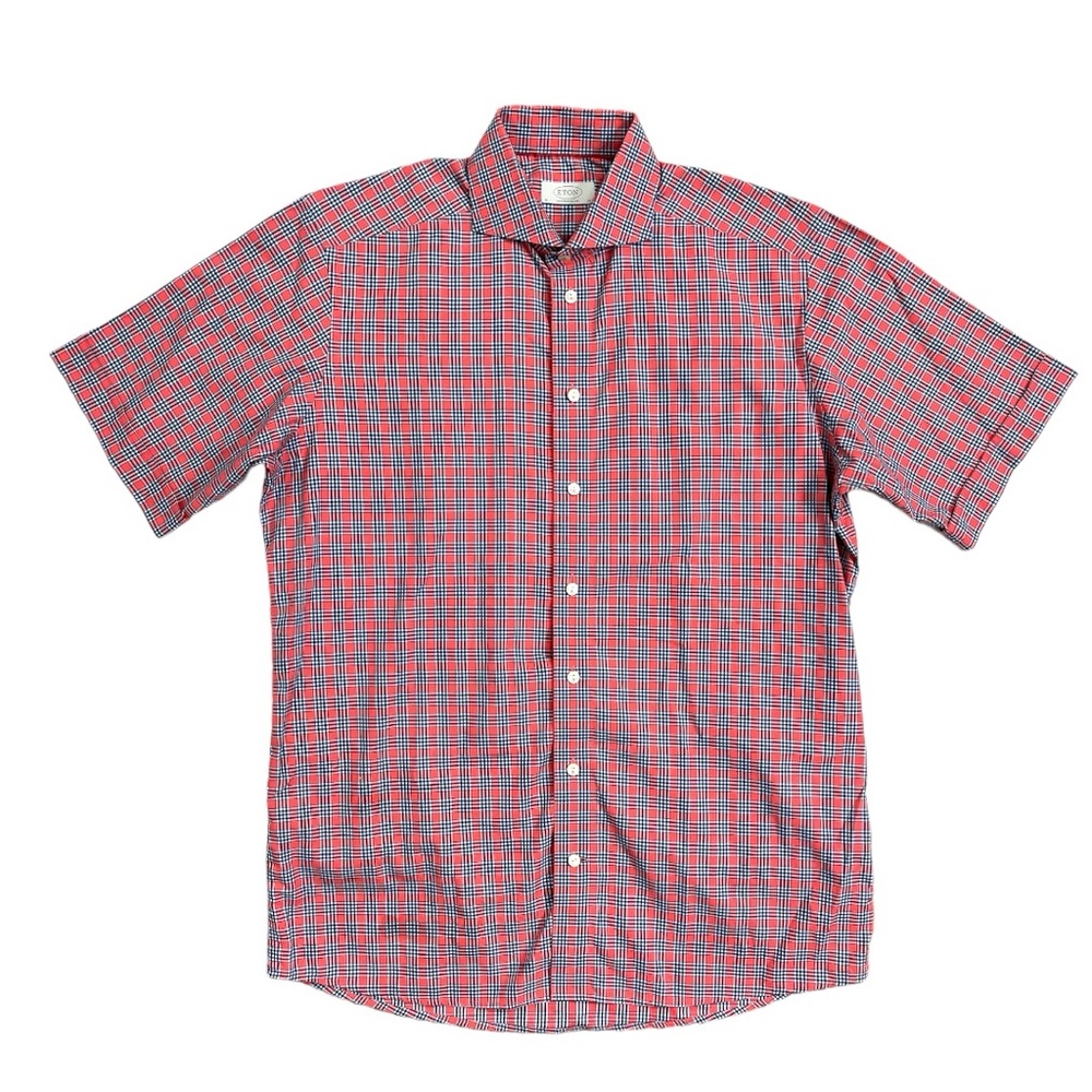 Eton Mens Plaid Short Sleeve Button Down Shirt Size 41/16 (Large) Contemporary